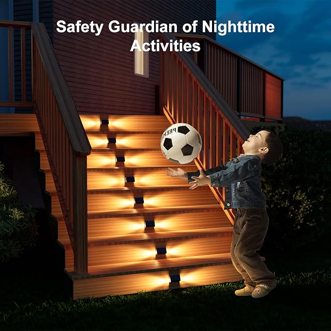 12 Pack Solar Powered Stair Lights Outdoor Waterproof Warm White Lamp for Deck Step Safety Outside Decorative LED for BackYard, Porch Step, Walkway, Garden, Pool, Easy Installation & Enhanced Ambiance