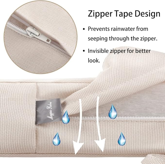 Magpie Fabrics Indoor Outdoor Patio Replacement Cushion Cover with Ties 2 Pack, Loveseat Chair Couch Slipcover Water Repellent UV Resistant Decor for Home Garden(Recycled Cream White, 24x24x4 Inch)