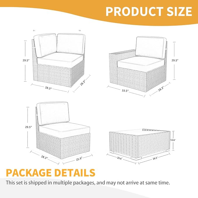 LayinSun 6 Pieces Patio Furniture Set, Black Rattan Modular Sectional Outdoor Conversation Sofa Set