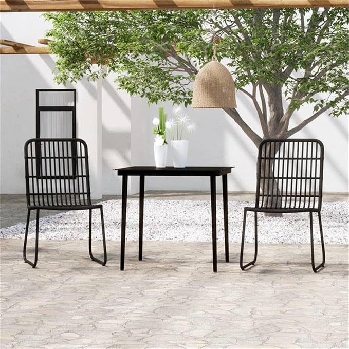 Afuera Living 3-Piece Patio Dining Set, Powder-Coated Steel Frame, PE Rattan Chairs, Glass Tabletop, Black Finish, 31.5 in Compact Table for Garden, Balcony, Terrace, Outdoor Alfresco Dining