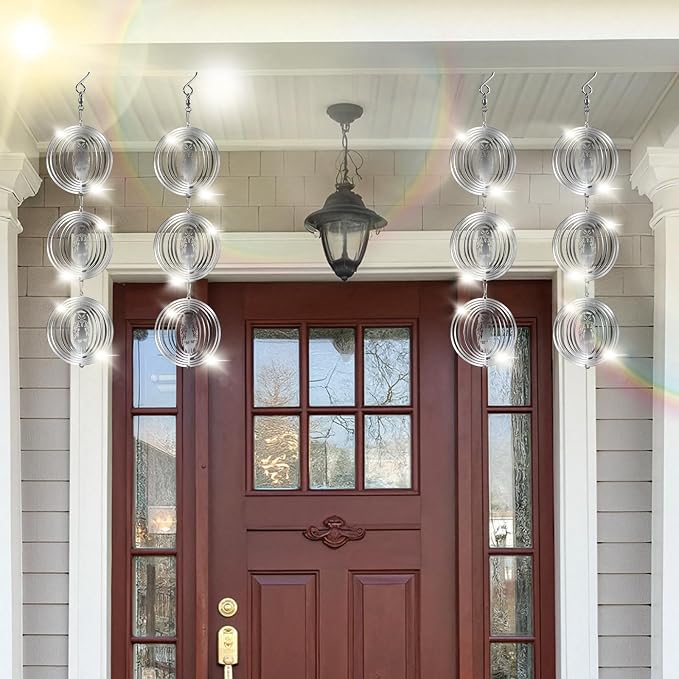 CHONOVO Bird Deterrents for Outside, 12 Discs 4 Set Reflective Owl Wind Spinners, 3D Bird Scare Devices to Keep Woodpecker Pigeon Away, Outdoor Hanging Bird Reflectors for Patio, Roof, Garden, Yard