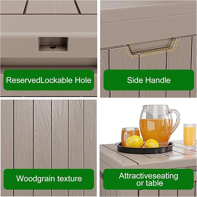 Resin Deck Box, Lockable Patio Outdoor Storage Box for Furniture, Garden Tools and Tools Storage, Waterproof Outside Storage Boxes (Grey, 31 Gallon)