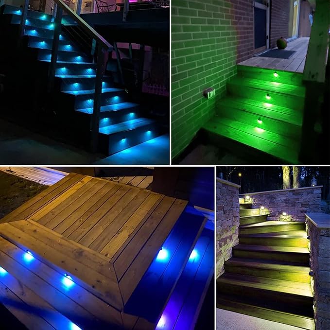 LED Stair Light Low Voltage Waterproof IP65 Outdoor F1.38 Wood 02W~0.4W Multicolored RGB Recessed LED Deck Lighting Yard Garden Patio Step Landscape Pathway Decor Lamp, Bronze (RGB, Pack of 20)