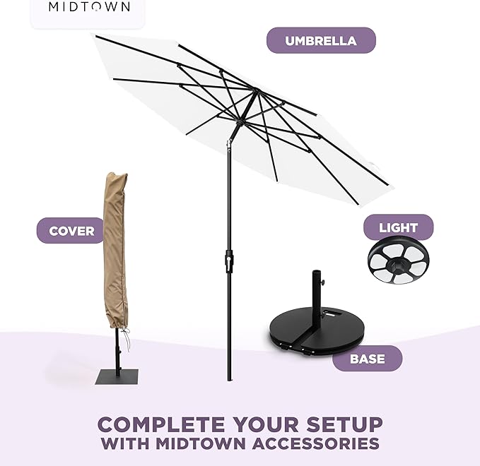 Midtown Umbrellas – The Swilt 8 Ft Patio Umbrellas with 360° Swivel & Tilt Mechanism, 8 Fiberglass Ribs & Terylast Polyester Fabric for Backyard, Deck, Pool & Cafes - Ivory Canopy, Black Pole