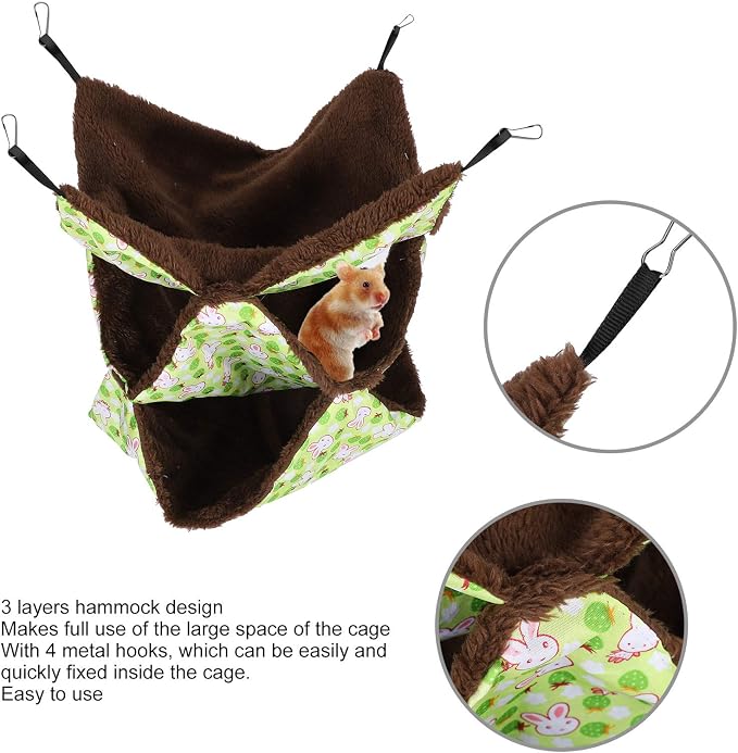 Guinea Pig Cage Hammock, Cute Rat Hamster Hanging Hammock Bed, Small Animals House Cage Accessories Toy for Hamster (Green)