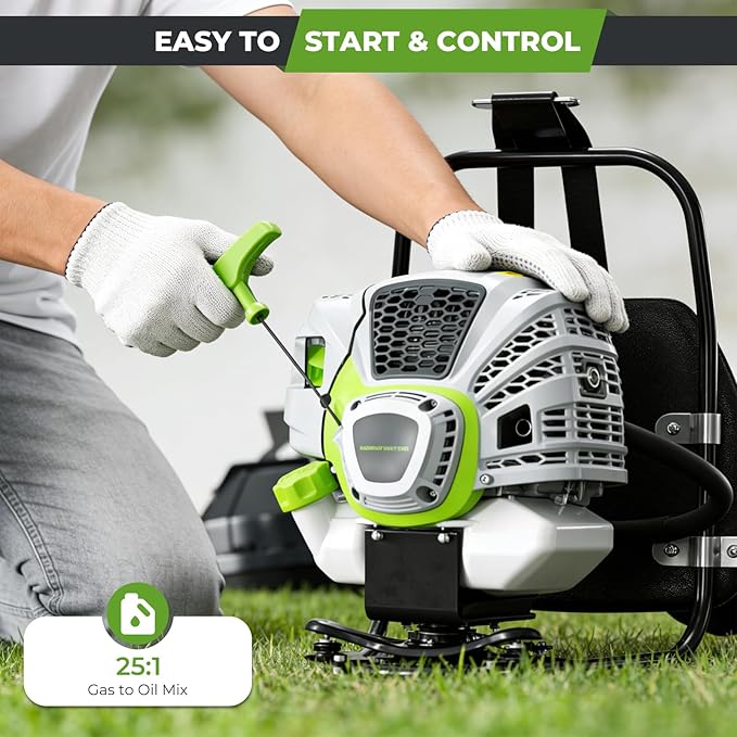 6-in-1 Multi-Functional Gas Powered Weed Wacker, 52CC 2-Stroke Backpack Gas Weed Eater String Trimmer, Hedge Trimmer, Pole Saw, Brush Cutter Blade, Safety Lock & Shoulder Strap for Garden, Yard
