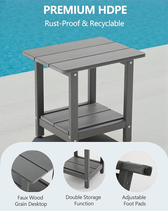 HDPE Outdoor Patio Chair Set with Cushions, 3-Piece Armless Chair Conversation Set with 2 Weatherproof Armless Chairs and Side Table, All-Weather Waterproof Outdoor Seating for Porch, Balcony & Garden
