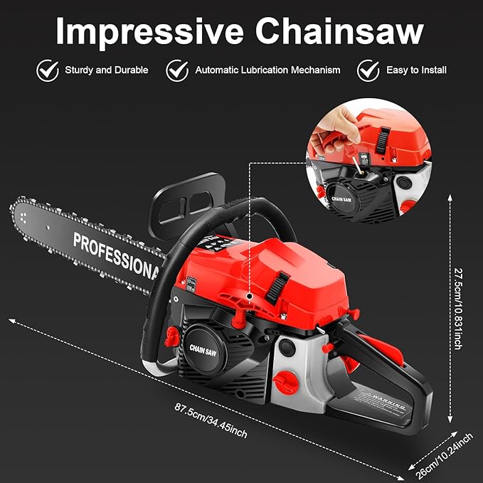 58CC Gas Chainsaw 20" Gasoline Powered Chain Saw Handheld Mini Cordless Chainsaw with Security Lock & Auto Oil System Chain saw for Wood,Trees Cutting