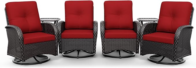 Joyside Wicker Patio Furniture Set, 6 Piece Outdoor Furniture Set with Thickened Cushions, High Back, Deep Seating, Wide Armrest, Outdoor Swivel Rocker Chairs for Porch, Deck