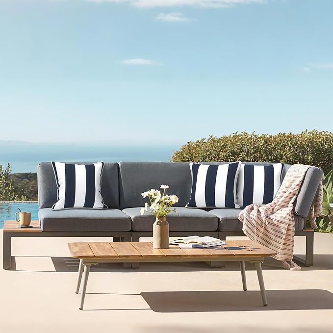 LVTXIII Outdoor Throw Pillows 18x18 Patio Waterproof Square Pillows with Piping Fade Resistant Accent Pillow for Spring Summer Garden Decoration, Set of 2, Cabana Navy