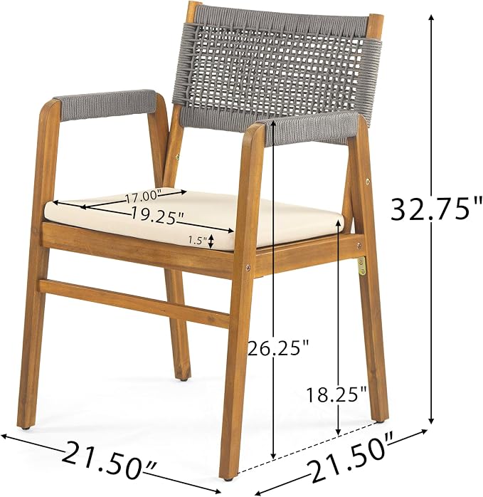Christopher Knight Home Sky Acacia Wood Dining Table Set for 8, 9 Piece Patio Extendable Dining Table and Dining Chairs Set of 8 with Cushions & Rope Accents, Patio Furniture Set, Teak+Beige+Grey