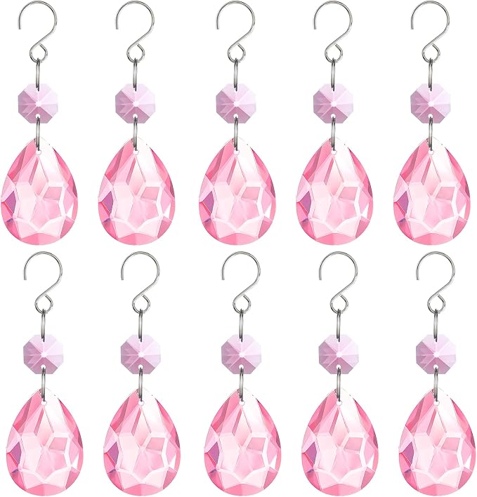 10 Pcs Pink Crystal Bauhinia Suncatcher Prisms Chandelier Window Decor | Pink Crystal Bauhinia Prisms Suncatcher Pendants 3 Inch Chandelier Beads Replacement Hanging for Window Garden Wedding Decor