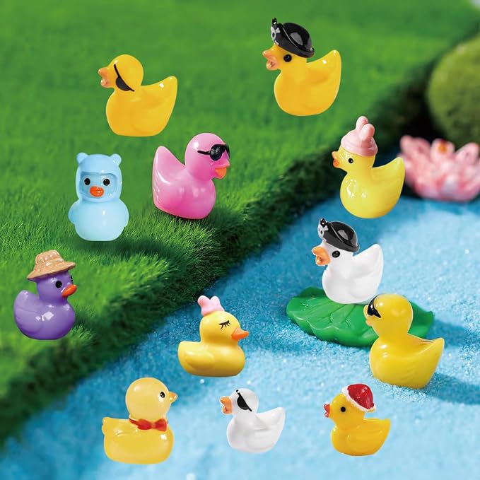 U-Zimikee 70 Pcs Multicolor Mini Resin Ducks, Tiny Ducks to Hide, Little Ducks Figurines Small Miniature Ducks Figures Bulk for Fairy Garden, Dollhouse Decoration Micro Landscape Ornament
