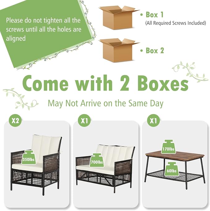 Tangkula 8 Pieces Patio Furniture Set, Outdoor PE Wicker Conversation Set with 2-Tier Coffee Table, Acacia Wood Tabletop & Extra Storage Shelf, Outdoor Furniture Sofa Set w/Cushions (2, Off White)