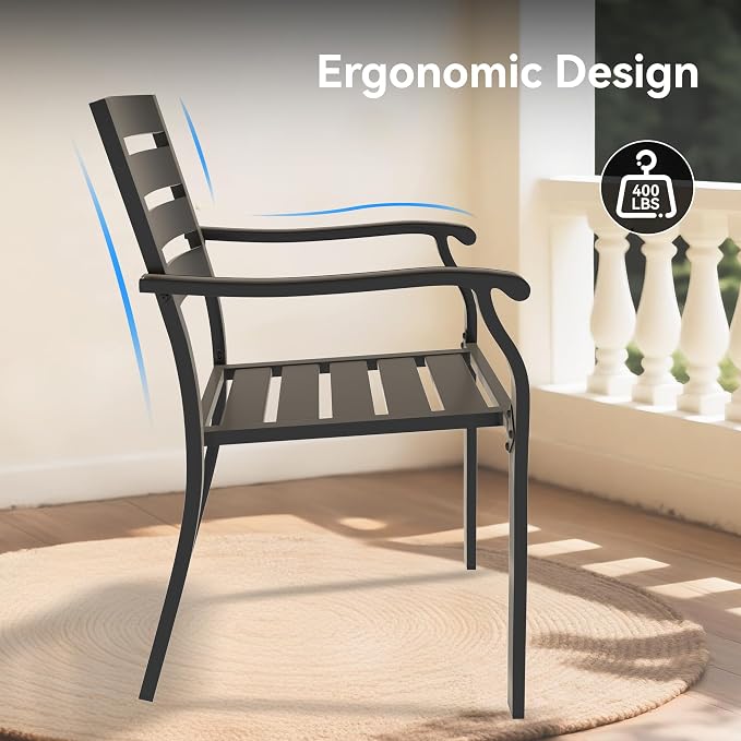 LUMISOL 5-Piece Outdoor Patio Dining Set, 4 Stackable Metal Dining Chairs and 40.6" Round Metal Dining Table, Outdoor Table and Chairs for Lawn Garden Backyard, Black