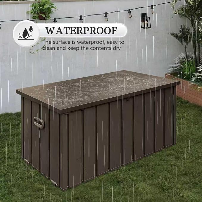 Domi 150 Gallon Deck Box, Metal Outdoor Storage Box with Lock Wheels, Waterproof Outside Storage Box for Patio Cushions