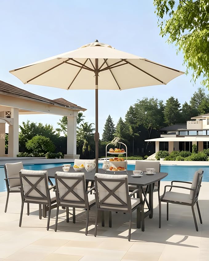 9 Pieces Outdoor Patio Dining Set, Never Rusts Aluminum Patio Table and Chairs Set, 8 Person Outdoor Dining Table Set Patio Furniture Set for Garden, Backyard, Deck, Gunmetal