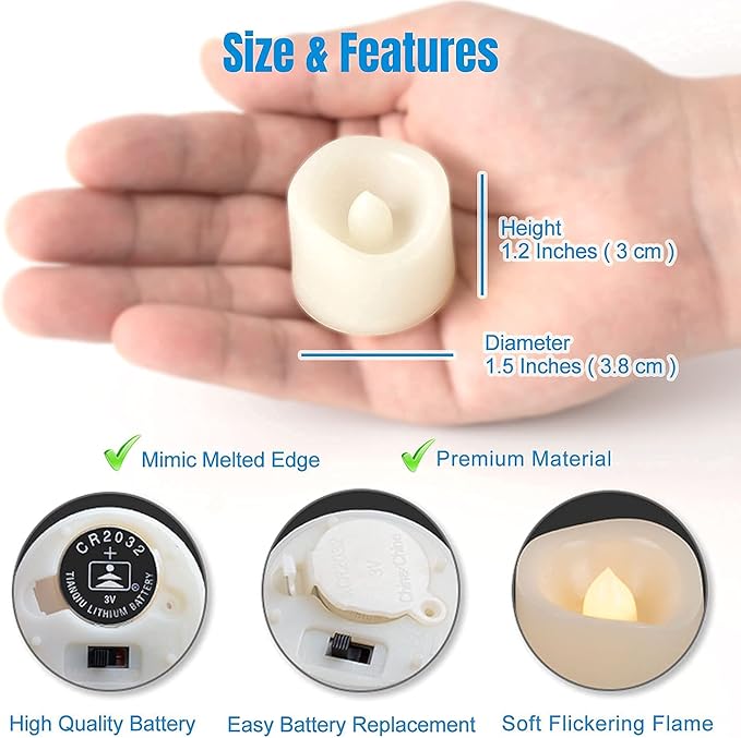 CANDLE IDEA 24 PCS LED Flameless Flickering Plastic Tealight Votive Candle Bulk Battery Operated/Electric Flicker Small Tea Lights Bright Fake Candles for Halloween Christmas Lantern Decorations