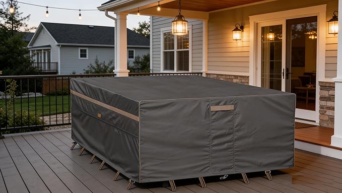 Heavy Duty Waterproof Patio Furniture Covers UV Resistant Square Outdoor Table and Chair Covers 98" Wx 98" D x 28" H Dark Grey