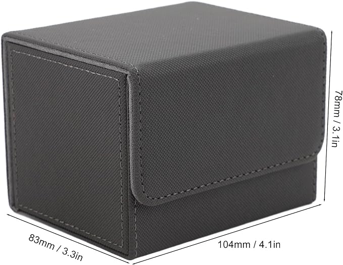 PU Leather Card Deck Box with Magnetic Flap Lid, Large Capacity Card Storage Box/Cover for Tarot Cards and Game Cards, Protective Deck Holds 100, Black (Gray)