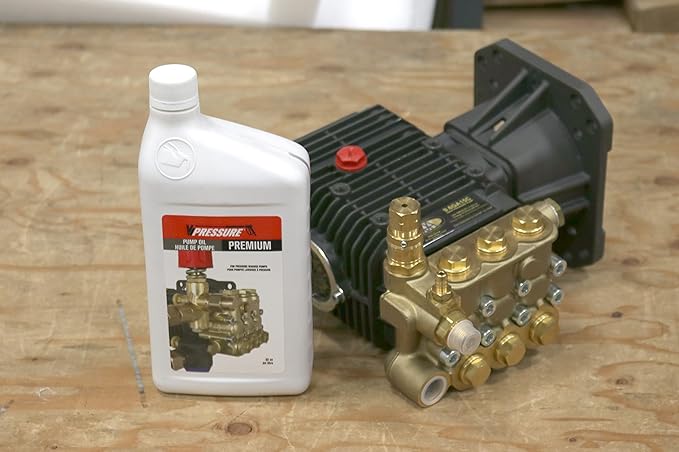 AAA 90037 Horizontal Triplex Plunger Replacement Pressure Washer Pump Kit, 3700 PSI, 2.5 GPM, 3/4" Shaft, Includes Hardware and Siphon Tube, for Industrial Gas Powered Machines, Black and Valley Industries Pressure Washer Premium Pump Oil - 1 Liter, Bl...