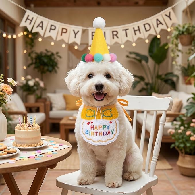Jmkcoz Birthday Porch Goose Outfits Lawn Goose Statue Costume with Party Hat Bandana for 23" 17" Cement Plastic Statue Patio Yard Garden Outdoor Decor (Yellow)