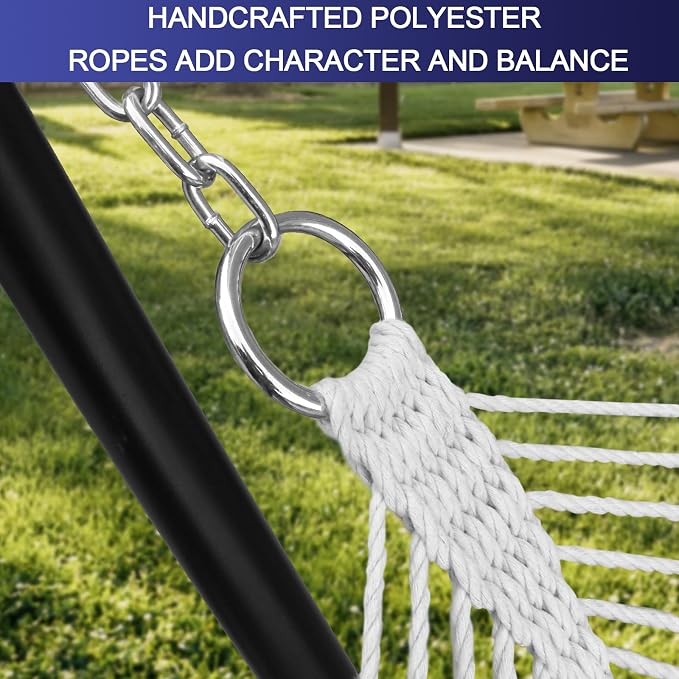 SZHLUX Outdoor Quilted Fabric Hammock with Spreader Bars and Detachable Pillow and Chains,Outdoor Patio Backyard Poolside, 450 LBS Weight Capacity Navy Blue