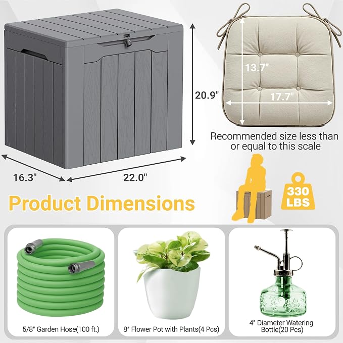Greesum 33 Gallon Resin Deck Box All Weather Outdoor Storage Boxes for Patio Furniture Set,Outdoor Toys,Garden Tools,Gray