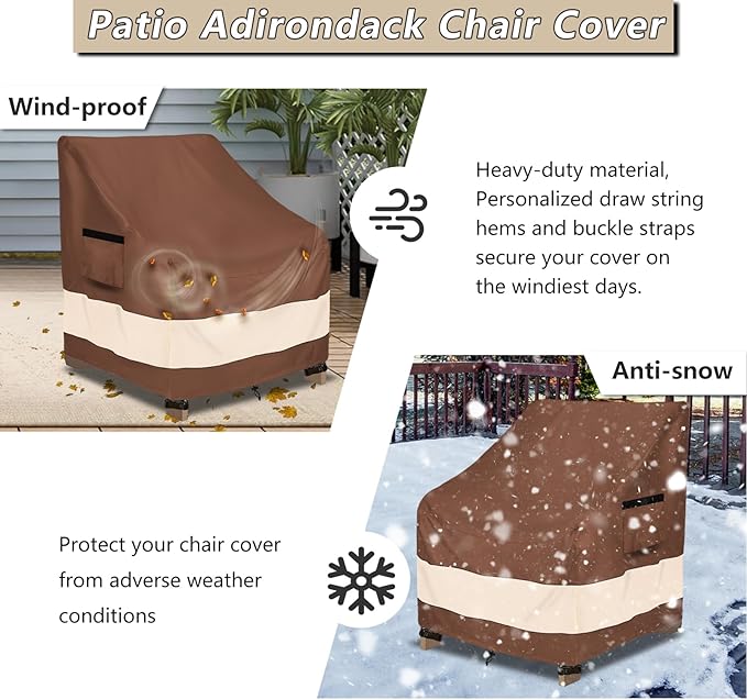 Patio Adirondack Chair Cover 27.5 x 32.5 x 36 inch,Waterproof Heavy Duty Outdoor Chair Covers,Adirondack Chair Covers for Outdoor Chair,Brown & Beige