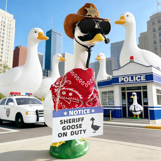 11pcs Sheriff Porch Goose Outfit,Lawn Goose Statue Costume | Fits 17"/23" Lawn Plastic/Cement Statue for Front Outdoor Courtyard Garden Patio Yard Decoration