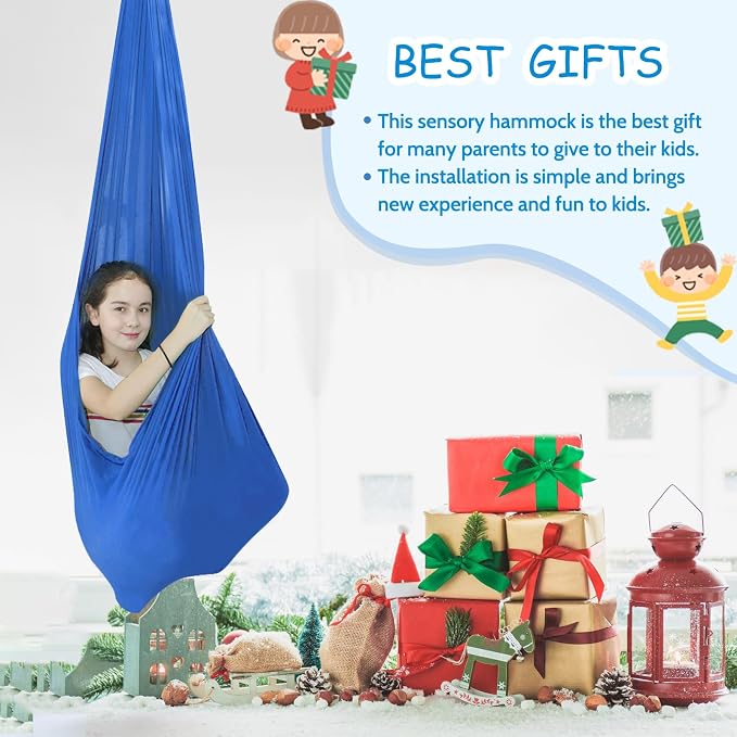 TOPARCHERY Indoor Sensory Swing for More Special Needs, Cuddle Hammock for Sensory Integration Snuggle Swing Hammocks (Blue)
