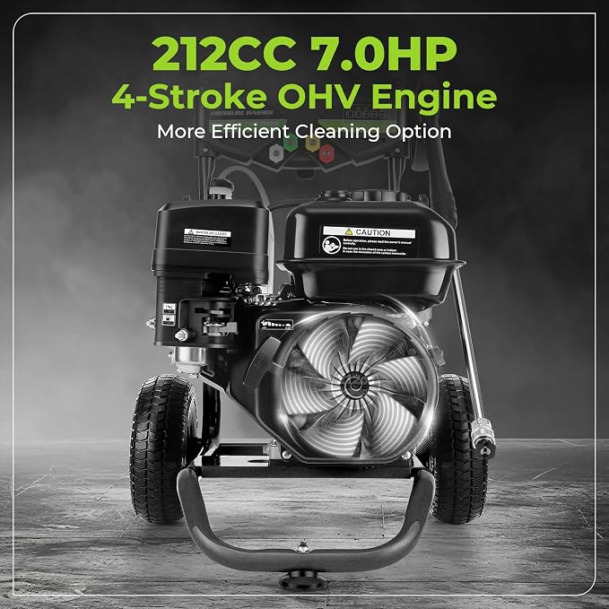 Professional 4200PSI 4GPM 212CC Gas Pressure Washer, 7.0HP Heavy-Duty 3600RPM Commercial Gas Power Washer with 1000ML Foam Bottle 9" Wheels 5 Nozzles 25FT Hose (EPA/CARB/ETL Compliant), Black