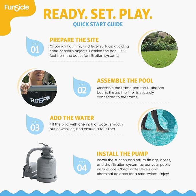 Funsicle Oasis Designer 32' x 16' x 52" Rectangular Above Ground Swimming Pool Set with Sand Filter Pump, Ladder & Maintenance Kit – Easy Setup for Backyard Fun