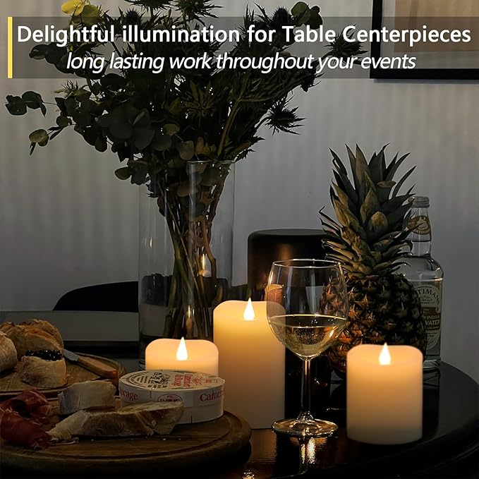 TECHLONG Flameless Candles Battery Operated with Remote Timer, 3D Moving Flame Flickering, Last 600+ Hours Battery Candles, 3" x 5" Ivory Real Wax Electric LED Candle for Wedding Party, Set of 2