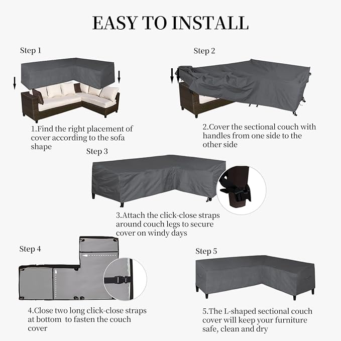 Easy-Going Patio L-Shaped Sectional Sofa Cover, 104"X83" Waterproof Outdoor Sectional Cover, Heavy Duty Garden Furniture Cover with Air Vent (Right Facing, Dark Gray)