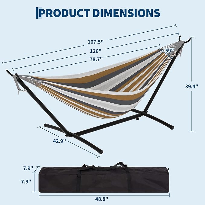 Double Hammock with Steel Stand, Outdoor Portable Hammocks Accommodates with 450Lb Capacity 2 People& Portable Carry Bag for Outside Camping Garden Yard,Rainbow