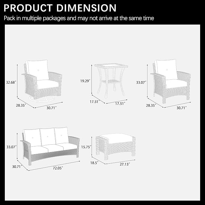 LayinSun 9 Piece Wicker Patio Furniture Set, Classis Outdoor Conversation 360 Degree Swivel Chairs Set with Coffee Table
