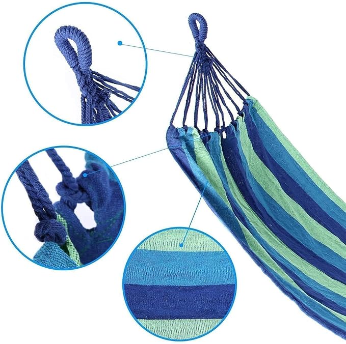Portable Swing Cotton Stripe with Strong Hammocks Rope Beach Sleeping Bed Backpack Spreader Bar Tree Hanging for Travel Garden Striped Ultralight Outdoor Jula Camping Hammock (Multi, Set 1)
