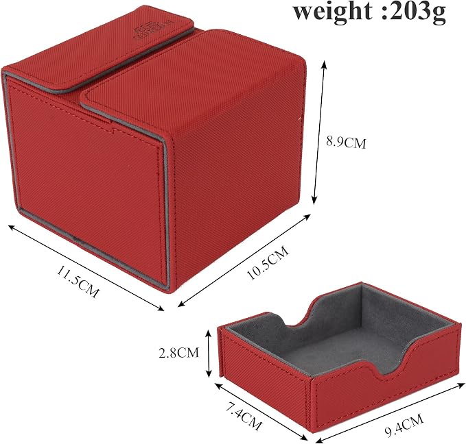 AEGIS GUARDIAN Card Deck Box with Dice Tray for MTG Cards, Commander Deck Box fit 150+ Sleeved Cards, PU Leather Card Storage Box Strong Magnet Deck Game Case for TCG CCG, Red