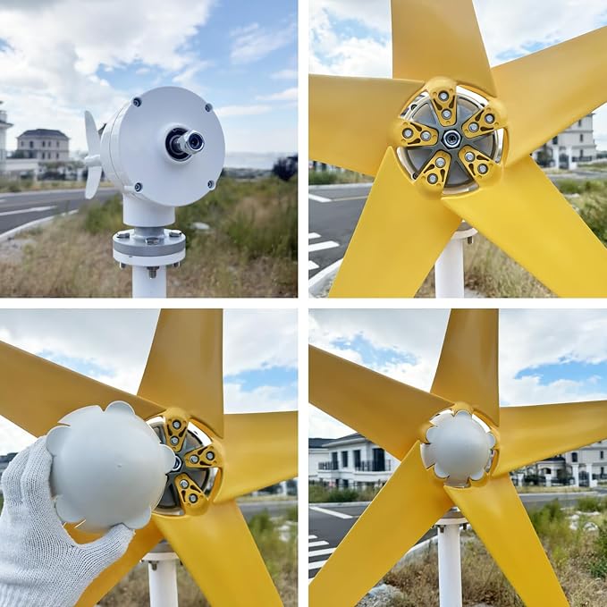 1200W Wind Turbine Generator Kit - 12V/24V/48V with MPPT Controller & 5 Durable Yellow Blades, Pure Copper Core, Ideal for Outdoor Power Generation