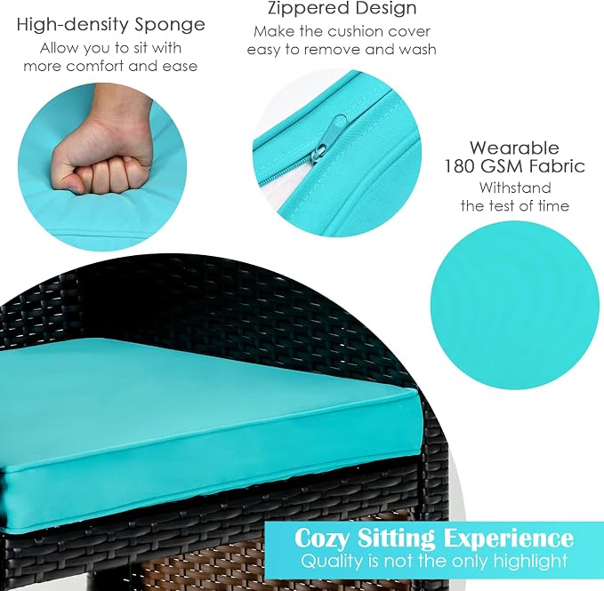 COSTWAY 4 Piece Patio Furniture Set, Outdoor PE Rattan Wicker Sectional Sofa with Cushion and Coffee Table, Patio Conversation Sets for Balcony Lawn Porch Patio Backyard Garden Poolside, Turquoise