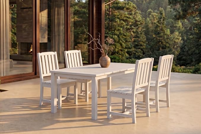 Perli™ 5-Piece Outdoor Dining Set, All-Weather HDPE Patio Furniture with 4 Armless Chairs and Rectangular Table, UV-Resistant 4-Person Set for Deck, Backyard, White