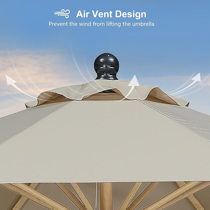 PURPLE LEAF 11 Feet Patio Umbrella Outdoor Table Umbrella Round Aluminum Market Umbrella with 8 Sturdy Ribs & Crank Commercial Outdoor Umbrellas for Garden Deck Patio, Beige