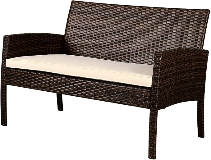 Tangkula Brown 4PCS Patio Rattan Furniture Converstation Set
