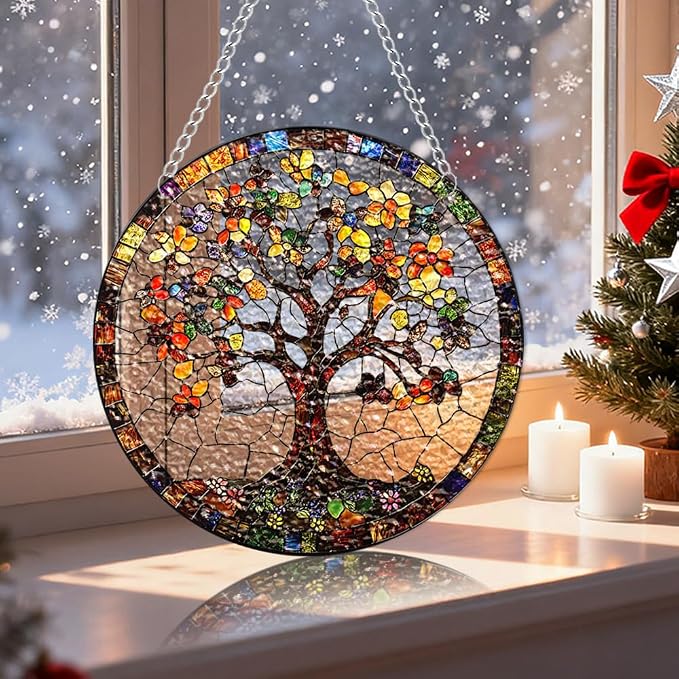 Acrylic Suncatcher Window Hanging, Diamond Tree Sun Catcher Rainbow Indoor Window Decoration for Living Room Bedroom, Unique Gift for Mom Wife & Friends, 7.87 x 7.87 inches