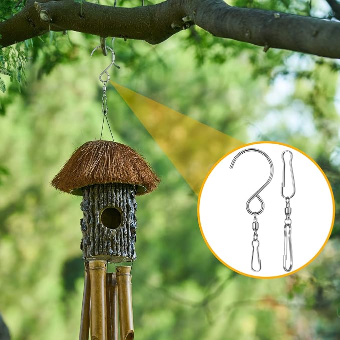 Jetec 30 Pieces Wind Spinner Swivel Hooks 360 Degree Dual Spinning Windsock Chime Supplies Hanger Swivels Clip Hanging Hooks with Storage Box for Wind Spinners Supply, 2 Styles (Metal Color)