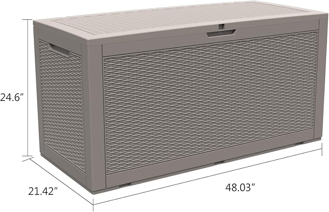 Modern-Depo 100 Gallon Deck Box Waterproof Outdoor Storage Bench | Polypropylene PP Garden Tools Pool Towel Storage Bin Porch Delivery Box, Gray
