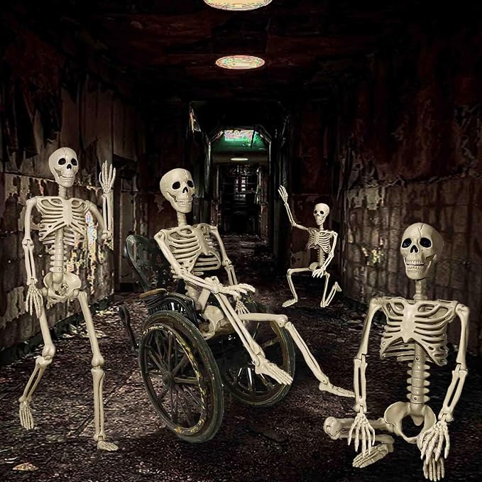 36" Skeleton Halloween Decorations, 3ft Life Size Human Skeleton with Full Body Movable Posable Joints Skeleton, Halloween Skeletons with 20 Spiders for Yard Haunted House Props Indoor Outdoor Decor