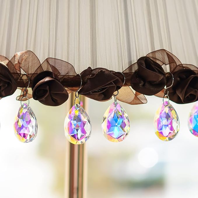 10 Pcs 38mm AB Color Crystal Teardrop Suncatcher Chandelier Prisms Decor | Crystal Teardrop Suncatcher Pendants AB Color 38mm for Chandelier Window Garden Wedding Party Decor Accent
