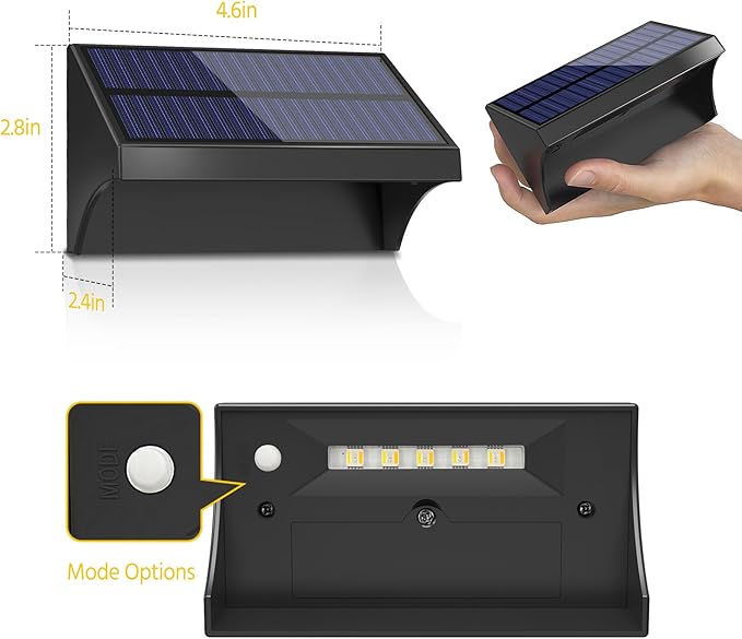NIORSUN Outdoor Fence Lights, 6 Pack Waterproof LED Solar Fence Lights with 1500mAh Battery, Warm White/Cool White/RGB, Easy-to-Install Wall Light for Deck, Patio, Railing, Stairs, Backyard – Black